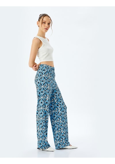 Koton Yüksek Bel Bürümcük Baskılı Geniş Paça Pantolon Mavi Desenli 5sal40017ık Mavi Desenli Mavi Koton Yüksek Bel Bürümcük Baskılı Geniş Paça Pantolon Mavi Desenli 5sal40017ık Mavi Desenli Mavi