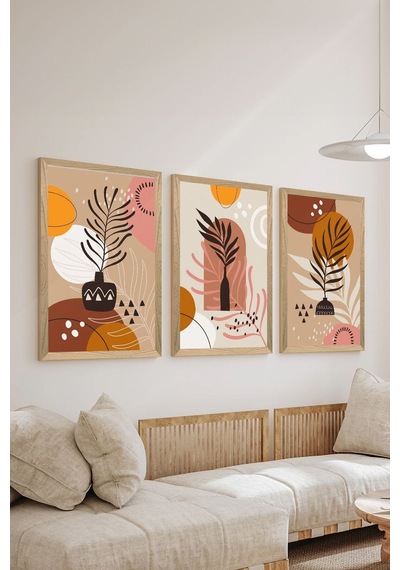 3 Parça Ahşap Çerçeve Görünümlü Mdf Poster Tablo Seti - Set 117 - Mdf3dsohoset117