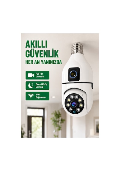 Kullanışlı Wifi Ampul Güvenlik Kamerası 1080p Full Hd Gece Görüşlü Ve Hareket Algılamalı