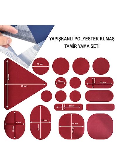 Yapışkanlı Polyester Mont Tamir Yaması 36 Adet Bordo