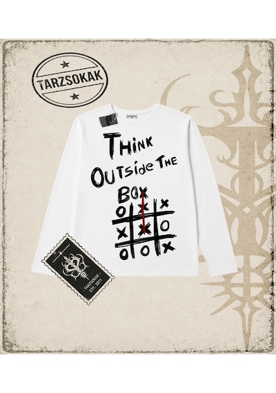 Tarzsokak Gotik & Grunge Streetwear Thınk Outsıde The Box Long Sleeve Beyaz