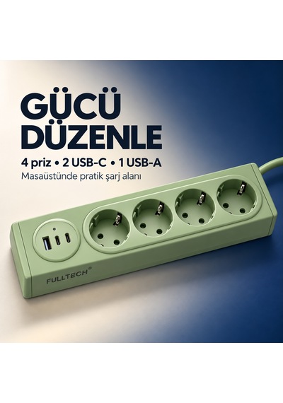 4 Prizli 35w Hızlı Şarjlı Akım Korumalı Çoklu Priz 2 Usb-c, 1 Usb-a-1763