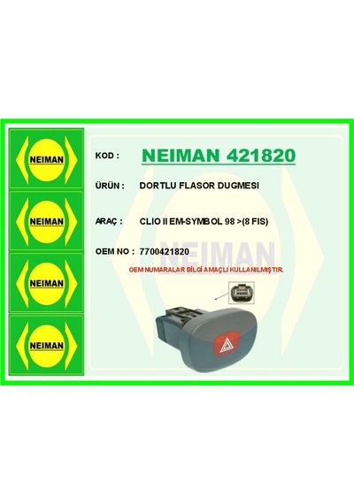 Bescher Dortlu Flasor Dugmesı Clıo Iı Em-symbol 98 8 Fıs Neıman 421820 7700421820