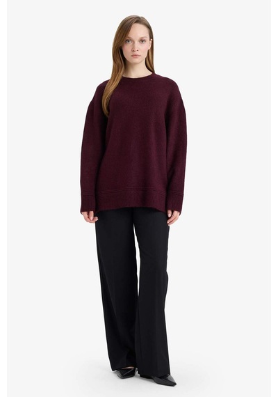 Defacto Loose Fit Bisiklet Yaka Triko Kazak Tunik G7239ax25cwbr504 Bordo-br504