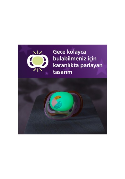 Ultra Air Gece Emziği, Ortadontik, Karanlıkta Parlayan, 18+ Ay, Kız, Scf376/33 Pembe Hayvanlar