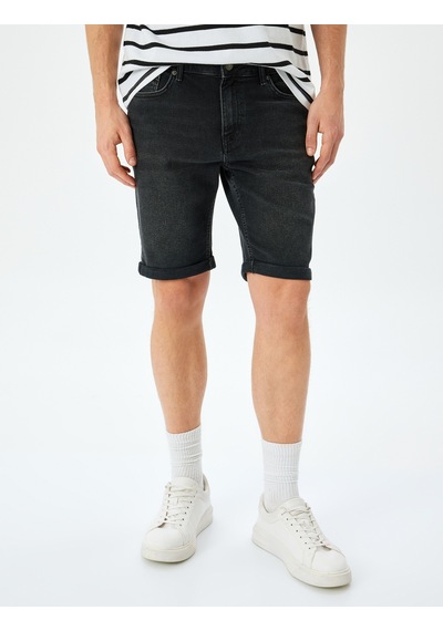 Koton Normal Bel 5 Cepli Slim Fit Jean Şort Siyah 5sam40016ıd Siyah