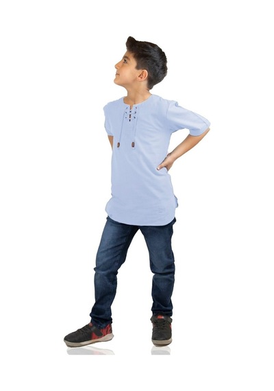 Eliş Şile Bezi Kısa Kol Şile Bezi Zımbalı Erkek Çocuk Tshirt Buz Mavi 3027