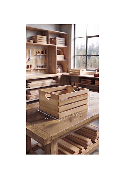 Doğal Çam Ağacı Dekoratif Saklama Kasası - Montessori Oyuncak Kutusu - 40x30x20 Cm Bej