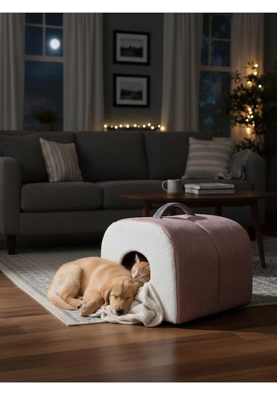 Taşınabilir Kedi Köpek Yatağı Mağara Model Yuva, Pembe, M Beden