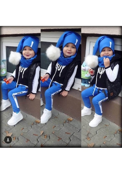 Erkek Çocuk Yelek Kombinli Ponpon Set