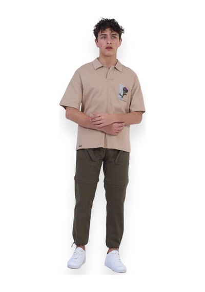 Zekids Erkek Çocuk Pamuklu Rahat Kesim Oversize Polo Yaka Tshırt-11813-bej Bej