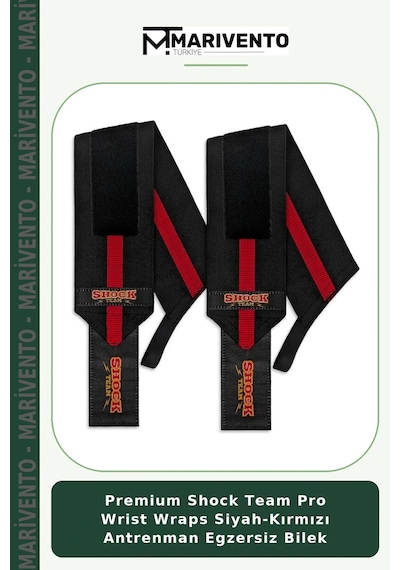 Premium Shock Team Pro Wrist Wraps Siyah-kırmızı Antrenman Egzersiz Bilek