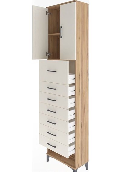 Arges Dolap 2 Raflı 7 Çekmeceli 2 Kapaklı 60x30x243 Çam-aytaşı Atlas Çam