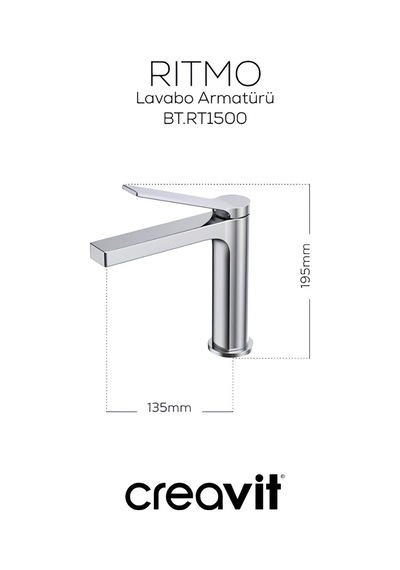 Creavit Ritmo Lavabo Banyo Eviye Bataryası 3'lü Set RT1500-RT2500-RT8500 Krom