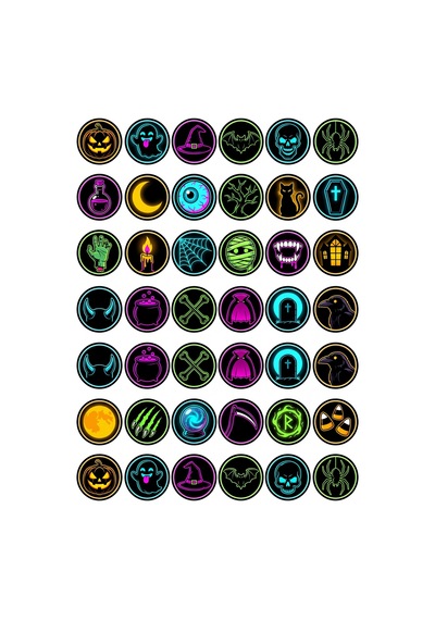 Cadılar Bayramı Gotik Neon Sticker Seti 150 Adet - 5'li Mega Paket - Laptop Defter Ajanda Etiketi Çok Renkli
