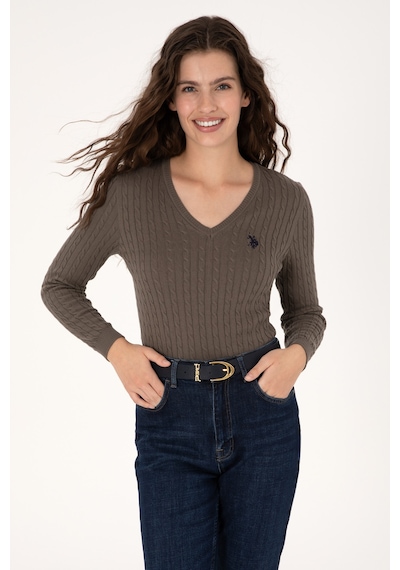 U.S. Polo Assn. Kadın Vizon V Yaka Basic Kazak 50313625-VR052