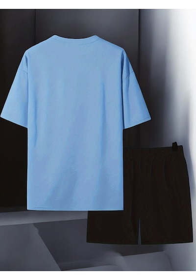 Uyguntarz Unisex Cep Kalp Baskılı Tasarım Şort Takım Bebe Mavi