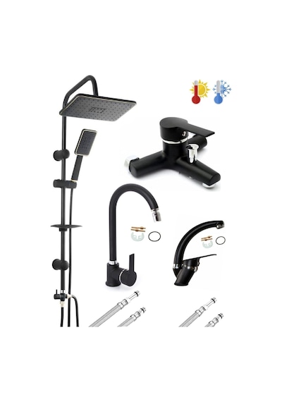 Siyah Krom 4 Lü Set Robot Duş Seti Banyo 360 Derece Hareketli Lüx Mutfak Ve Lavabo Bataryası Musluğu Diğer
