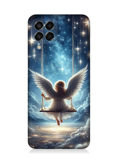 Samsung Galaxy M33 Uyumlu Yıldızlarla Salıncakta Melek Desenli Silikon Kılıf Çok Renkli