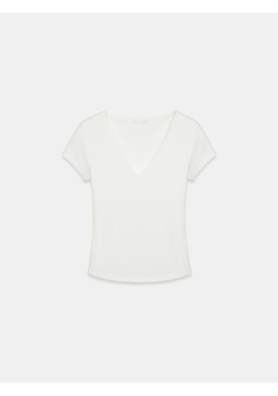 Dilvin 32840 V Yaka Basic T-shirt-ekru