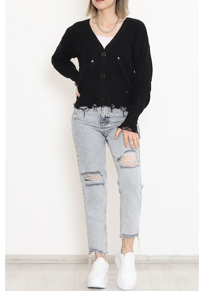Buyers Butik - Düğmeli Triko Hırka Siyah - 17043.1801. 001