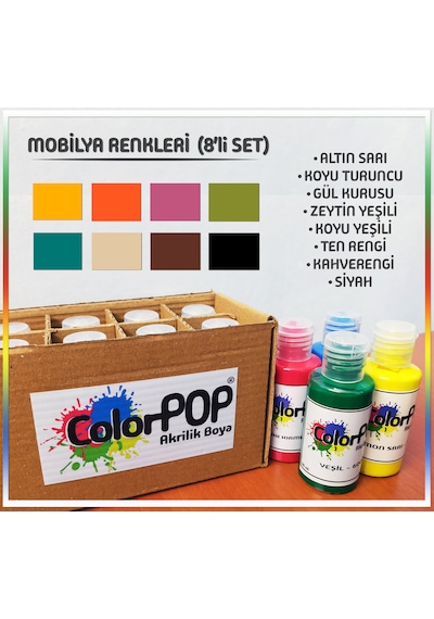 Colorpop Akrilik Hobi Boyaları 8'li Set 8 Adet 50ml Mobilya Renkleri