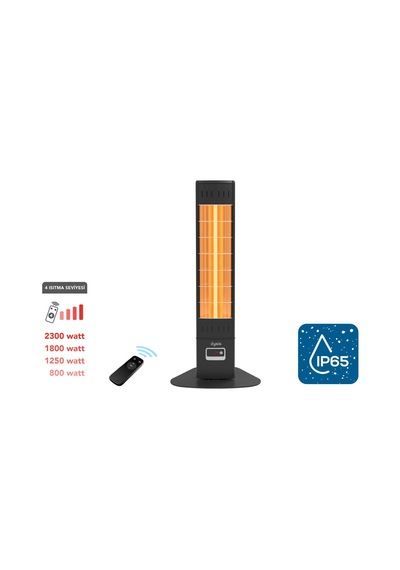 Dysis Single X Karbon Serisi IP65 Suya-Toza Dayanıklı 2300 W Siyah Uzaktan Kumandalı İç/Dış Mekan Isıtıcı