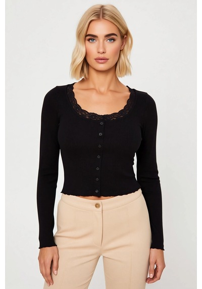 Benerly Kadın Bluz Fitted Crop Havuz Yaka Uzun Kol Fitilli Örme Kaşkorse siyah Benerly Kadın Bluz Fitted Crop Havuz Yaka Uzun Kol Fitilli Örme Kaşkorse siyah