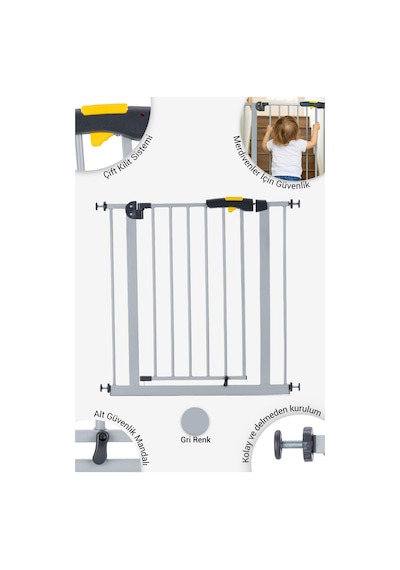 Wellgro Pro 75-80 Cm Çocuk Merdiven Ve Güvenlik Kapısı, Merdiven Korkuluğu, Gri