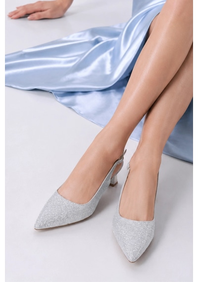 Sovenso Lurezza Suni Deri Tül Detaylı Gümüş Sivri Burunlu Stiletto GÜMÜŞ