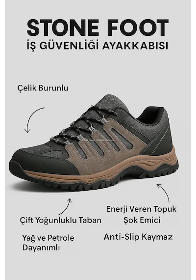Stone Foot İş Güvenliği Ayakkabısı, Çelik Burunlu, Nefes Alabilen, Çift Yoğunluklu Taban, Yağ Ve Petrole Dayan Genel
