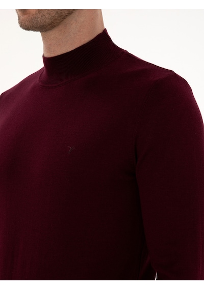 Cacharel Bordo Slim Fit Pamuk Karışımlı Yarım Balıkçı Yaka Triko Kazak Kırmızı