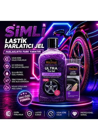 Simli Lastik Parlatıcı Jel Ve Lastik Süngeri Mor
