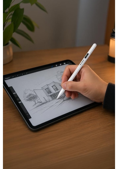 Tablet Kalemi Hassas Dokunmatik Çizim Ve Yazım Kalemi 4 Yedek Uçlu P03 Beyaz