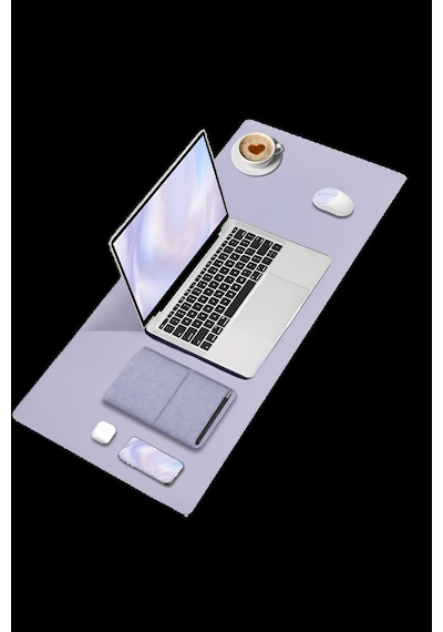 Lila Deri Mouse Pad Dikişli Kenar Çift Yönlü Kullanım Masa Matı Sümen 70x30 L Baskısız