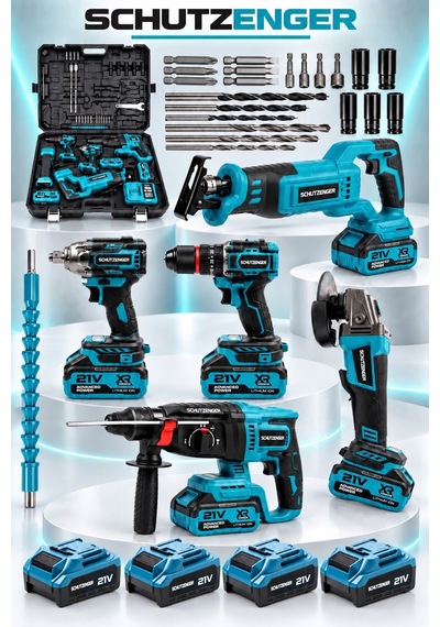 4 Akülü 5 Li Set Şarjlı Tilki Kuyruğu-somun Sökme-taşlama-kırıcı Delici Hilti-matkap Kömürsüz Mavi 7013