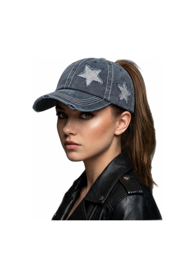 Valkyrie Vintage Lacivert Yıldız Nakışlı Şapka Unisex Eskitme Baseball Cap Ayarlanabilir Pamuk Günlük Spor Şapka