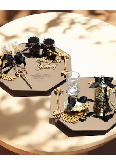Affinity Sekizgen Gold Söz Nişan Tepsisi Siyah Siyah