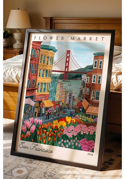 San Francisco Amerika Çerçeveli Tablo Seyahat Severlere Salon Ve Ofis İçin Estetik Duvar Dekoru Travel Flower Market