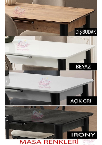 Mini 60 X 100 Milano Mdf Ortadan Açılır Masa 4 Adet Ece Sandalye