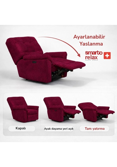 Smarto Relax Porto Comfort Elektrikli Döner Sallanan Tv Koltuğu Kontrol Panelli Ergonomik Polyester Baba Koltuğu Sarı