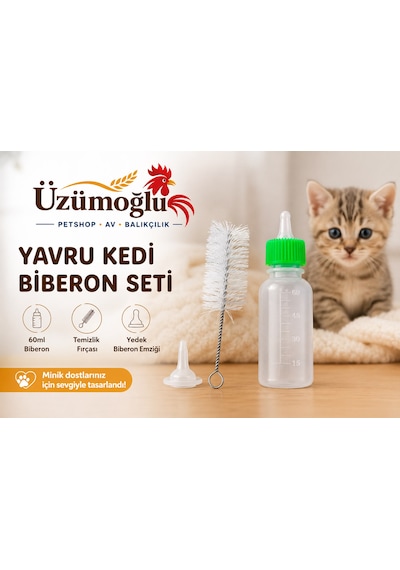 1 Adet Yavru Kedi Biberon Seti 60ml Temizlik Fırçası Ve Yedek Emzik Dahil