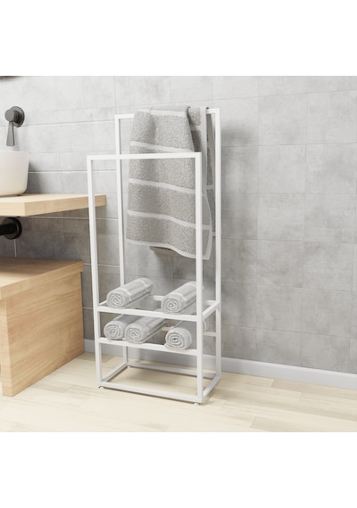 lyla concept Manolya Extra 2 Katlı Metal Havluluk Modern Ve Şık Banyo Rafı Beyaz