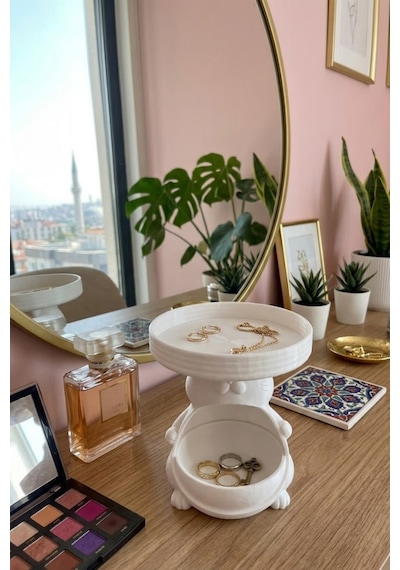 Sevimli Kedi Yuvalı Organizer Tepsili Masa Düzenleyici 15 X 17 Cm Beyaz