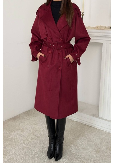 Alemdarshop Bordo Reglan Kollu Süet Trençkot