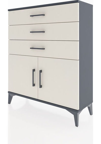 Arges Şifonyer Tek Raflı 3 Çekmeceli 2 Kapaklı 88x30x106 Antrasit-aytaşı Antrasit