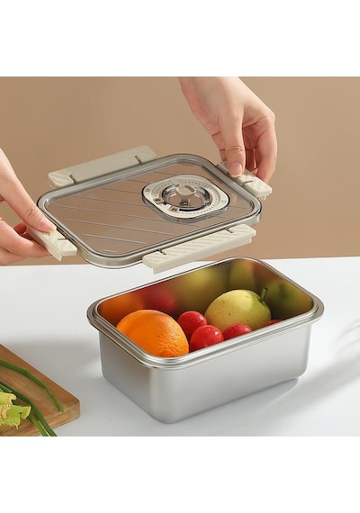 Paslanmaz Çelik Saklama Kabı, Tarih İndikatörlü Sızdırmaz Bento Yemek Kabı, Kilitli Kapaklı Ev Akıllı Gıda Koruyucu Sefer Tası 800ml Kare Çok Renkli