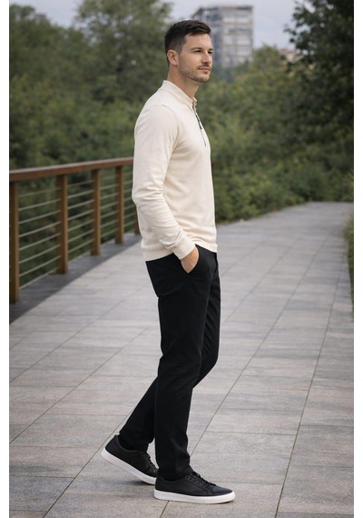 Alexandergardi Hakim Yaka Yarım Fermuarlı Erkek Sweatshirt Bej