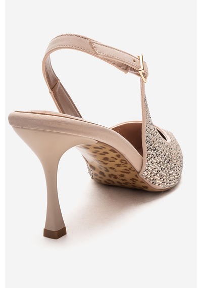 Luvishoes Johanna Ten Altın Taşlı Kadın Topuklu Ayakkabı Ten