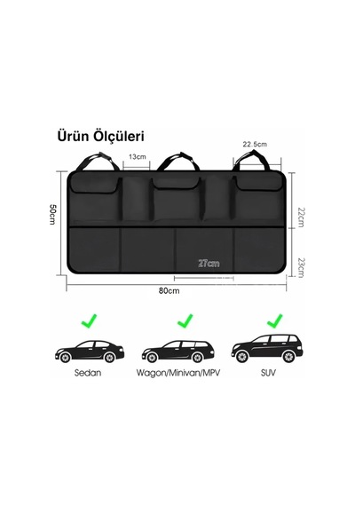 Araç Bagaj Düzenleme Organizer Araç Içi Oto Bagaj Eşya Düzenleme Çantası 8 Cepli 80x50